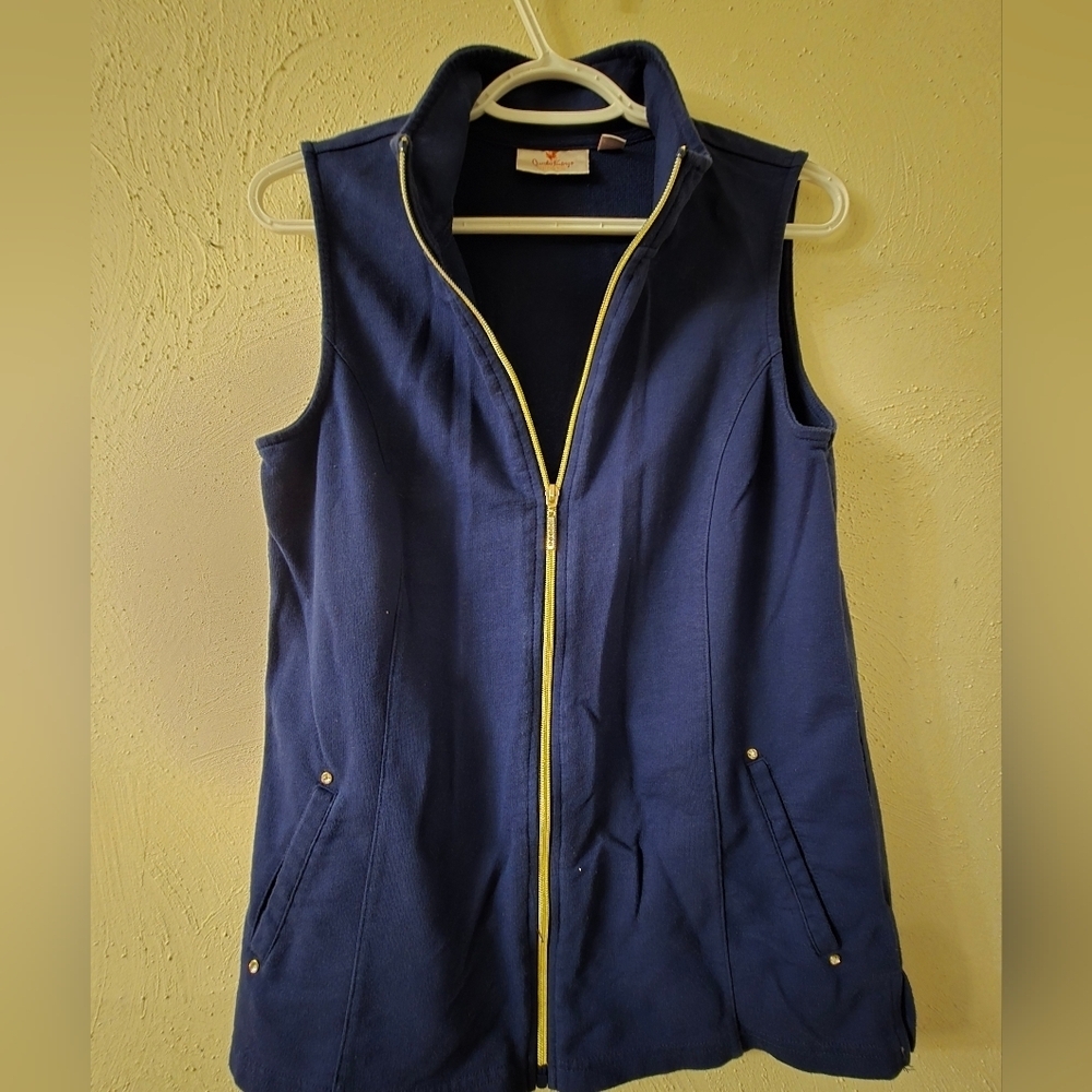 Quacker Factory Dark Blue Vest with Gold Zipper